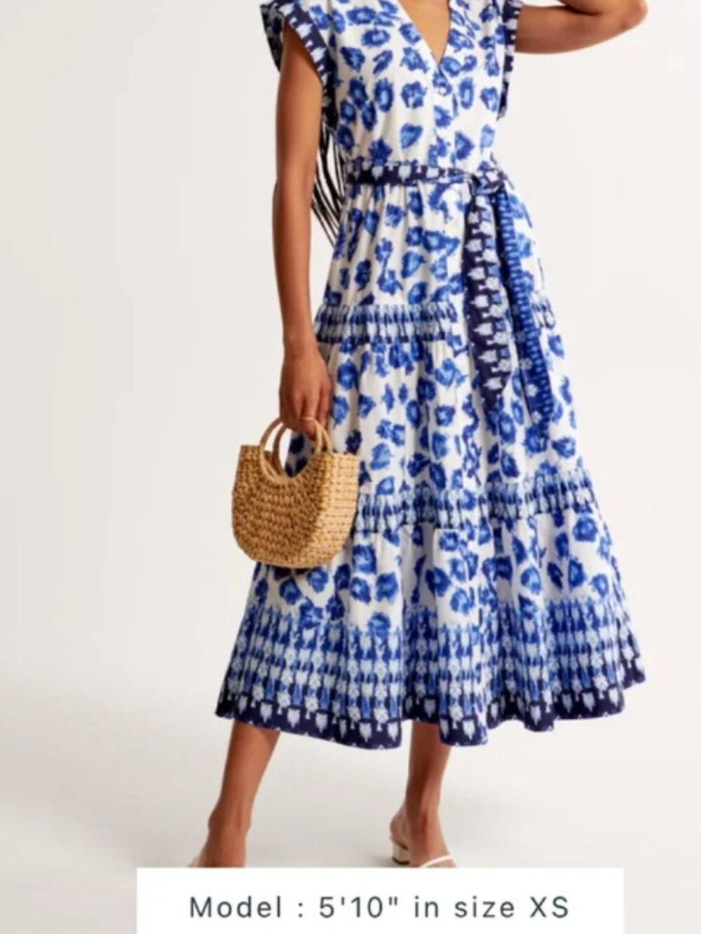 Abercrombie & Fitch Tie Maxi Dress XL Blue Pattern 100% Cotton